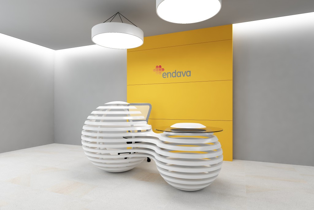 receptie curba din corian termoformat si sticla, design avangardist unicat